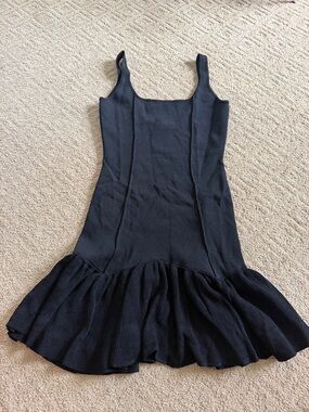 Meshki Black Textured Ruffle-Hem Tank Dress